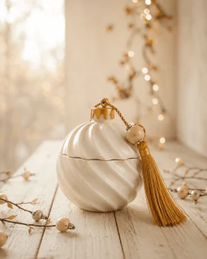 Κεραμική Μπάλα με Κερί Soya «Twist Ornament» Λευκό Περλέ